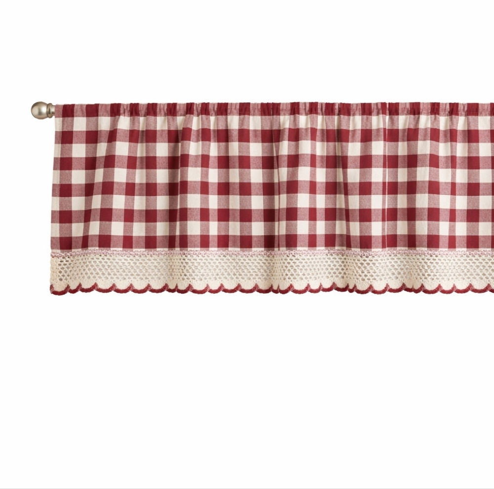 Vintage Red Gingham Farmhouse Cafe Curtains Scalloped Trim Set of 4 Cottage